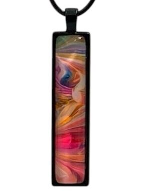 Hand Crafted Necklace Pink Orange and Blue Fluid Art Pendant by Svetlana Yeung